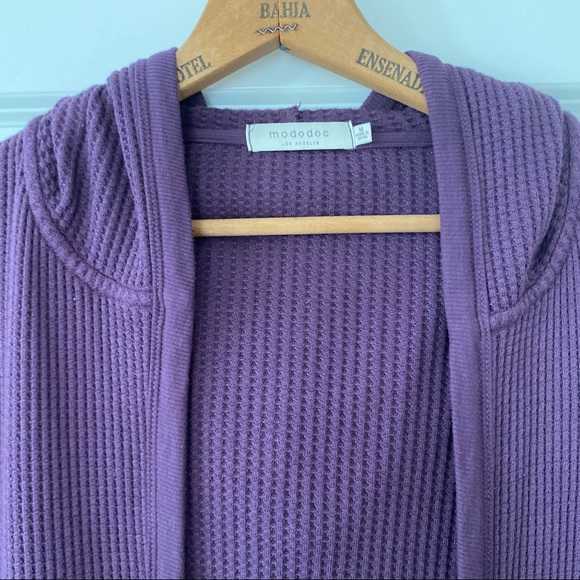 Anthro mod-o-doc Cotton Waffle-Knit Open-Front Hoodie Cardigan w Pockets Medium - Picture 6 of 11